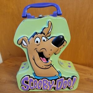 Vintage Y2Ks Scooby Doo Handled Hinged Tin LunchBox 2003 Green Purple Cartoon